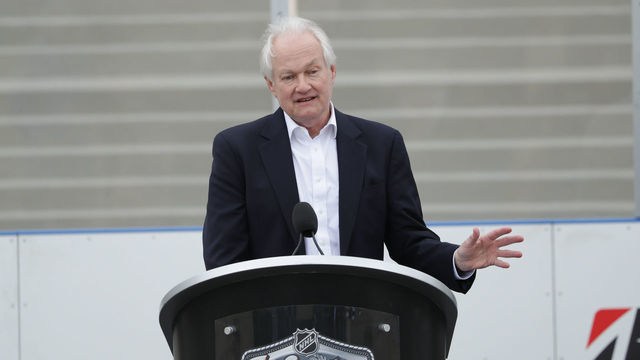 DALLAS, TX - MARCH 20: NHLPA Executive Director Don Fehr addresses members of the media as the Dallas Stars and the NHL host a press conference for the upcoming Bridgestone Winter Classic 2020 at the Cotton Bowl on March 20, 2019 in Dallas, Texas.