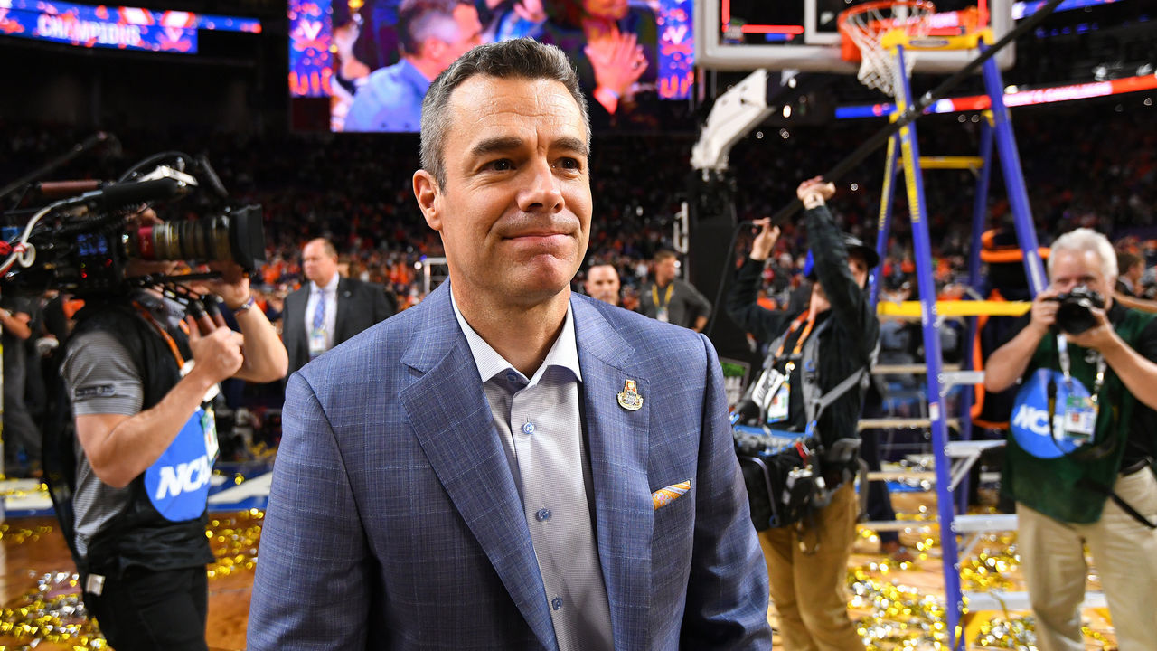 MINNEAPOLIS, MINNESOTA - APRIL 08: Head Coach Tony Bennett of the Virginia Cavaliers celebrates their victory over the Texas Tech Red Raiders during the 2019 NCAA Photos via Getty Images Men's Final Four National Championship game at U.S. Bank Stadium on April 08, 2019 in Minneapolis, Minnesota. Virginia defeated Texas Tech 85-77 for the national title.
