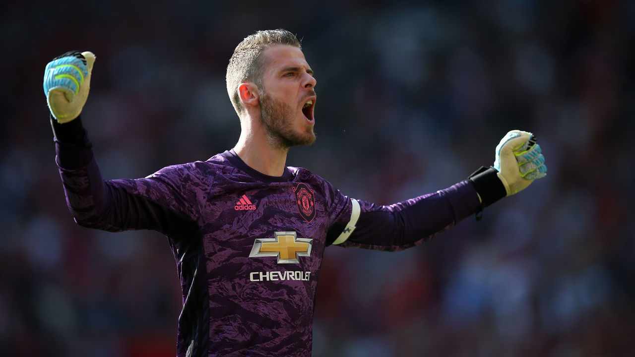 MANCHESTER, ENGLAND - AUGUST 24: Manchester United goalkeeper David De Gea during the Premier League match between Manchester United and Crystal Palace at Old Trafford on August 24, 2019 in Manchester, United Kingdom.