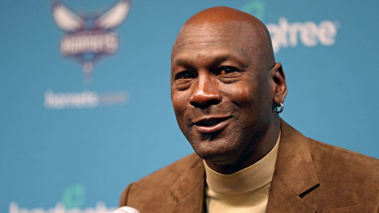 CHARLOTTE, NC- FEBRUARY 12: Owner of the Charlotte Hornets, Michael Jordan, hosts a press conference for media before NBA All-Star Weekend at the Spectrum Center in Charlotte, North Carolina on February 12, 2019. Mandatory Copyright Notice: Copyright 2019 NBAE