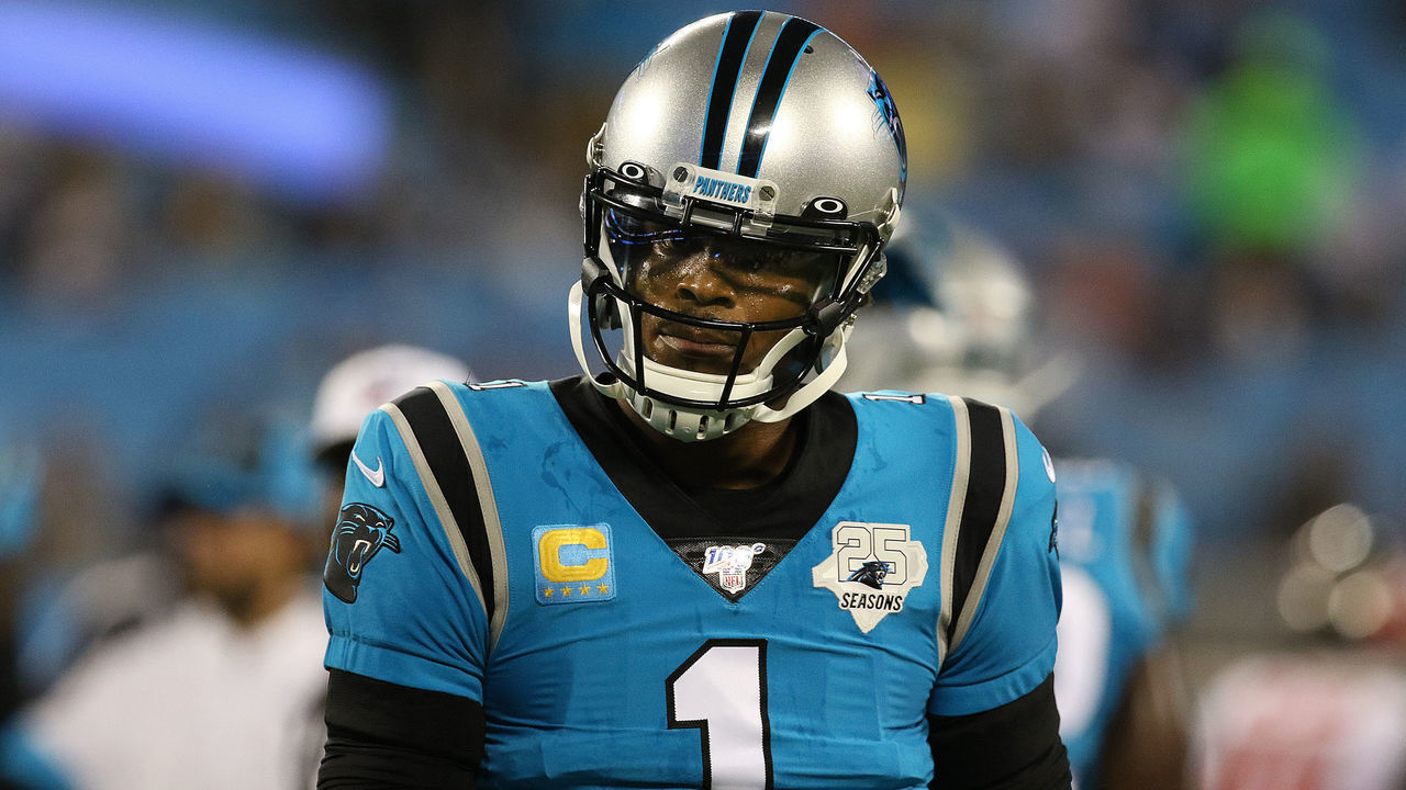 CHARLOTTE, NC - SEPTEMBER 12: Cam Newton (1) quarterback of Carolina during a NFL football game between the Tampa Bay Buccaneers and the Carolina Panthers on September 12, 2019, at Bank of America Stadium in Charlotte, N.C.