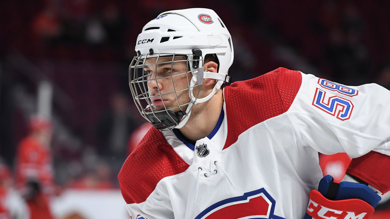 MONTREAL, QC - DECEMBER 13: Noah Juulsen #58 of the Montreal Canadiens warms up prior to the NHL game against the Carolina Hurricanes at the Bell Centre on December 13, 2018 in Montreal, Quebec, Canada.