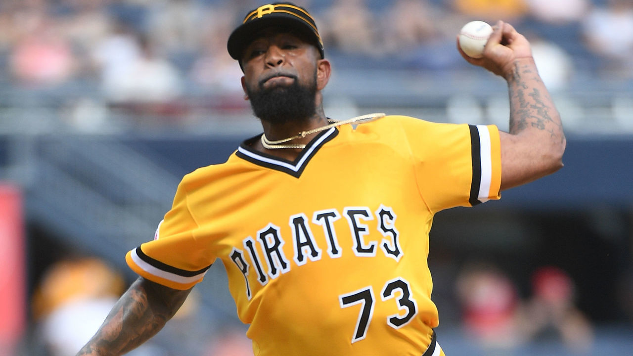 PITTSBURGH, PA - JULY 21: Felipe Vazquez #73 of the Pittsburgh Pirates in action during the game against the Philadelphia Phillies at PNC Park on July 21, 2019 in Pittsburgh, Pennsylvania.