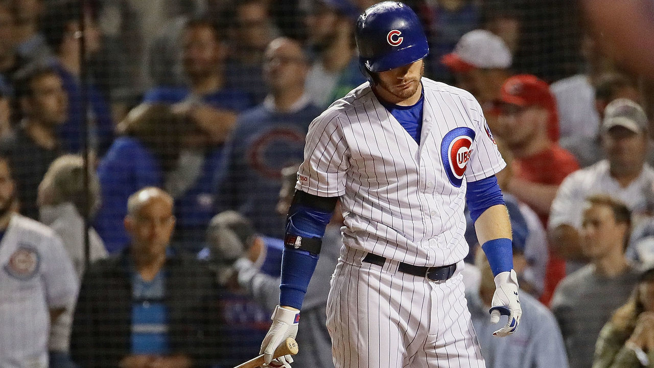 CHICAGO, ILLINOIS - SEPTEMBER 17: Ian Happ #8 of the Chicago Cubs reacts after striking out to end the game against the Cincinnati Reds at Wrigley Field on September 17, 2019 in Chicago, Illinois. The Reds defeated the Cubs 4-2.