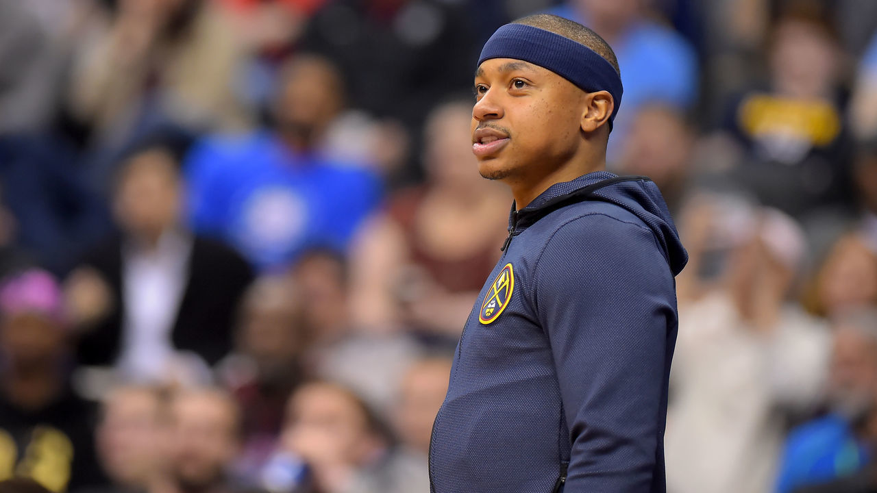 WASHINGTON, DC - MARCH 21: Isaiah Thomas #0 of the Denver Nuggets looks on from the bench during the first half against the Washington Wizards at Capital One Arena on March 21, 2019 in Washington, DC.