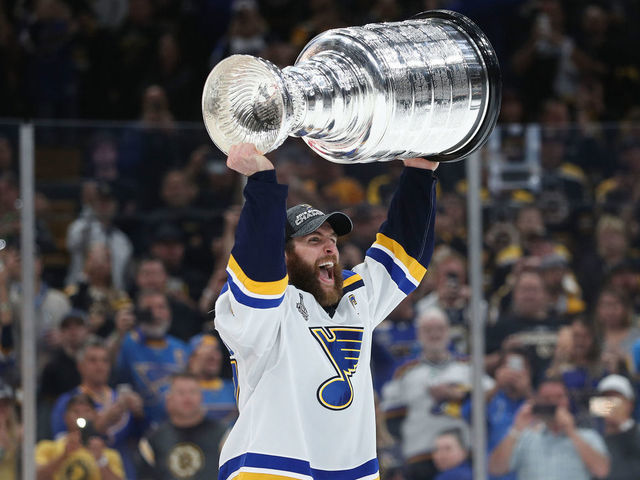 BOSTON, MASSACHUSETTS - JUNE 12: Alex Pietrangelo #27 of the St. Louis Blues celebrates with the Stanley Cup after defeating the Boston Bruins in Game Seven to win the 2019 NHL Stanley Cup Final at TD Garden on June 12, 2019 in Boston, Massachusetts.