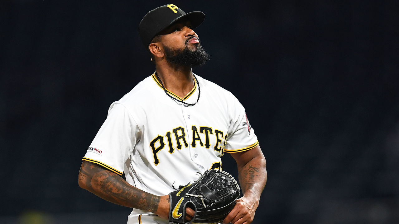 PITTSBURGH, PA - APRIL 19: Felipe Vazquez #73 of the Pittsburgh Pirates in action during the game against the San Francisco Giants at PNC Park on April 19, 2019 in Pittsburgh, Pennsylvania.