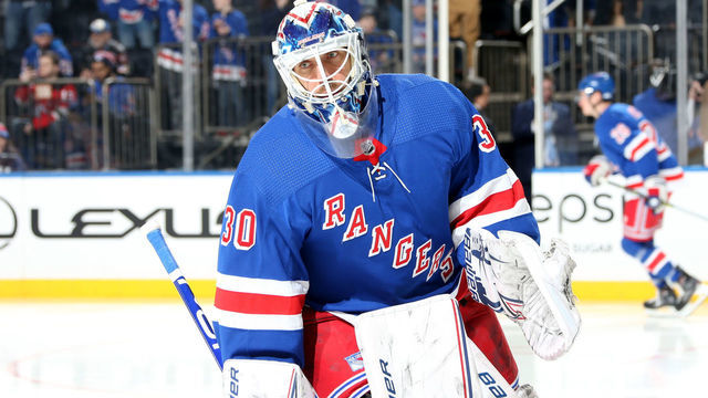 NEW YORK, NY - MARCH 09: Henrik Lundqvist #30 of the New York Rangers skates during warmups prior to the game against the New Jersey Devils at Madison Square Garden on March 9, 2019 in New York City.
