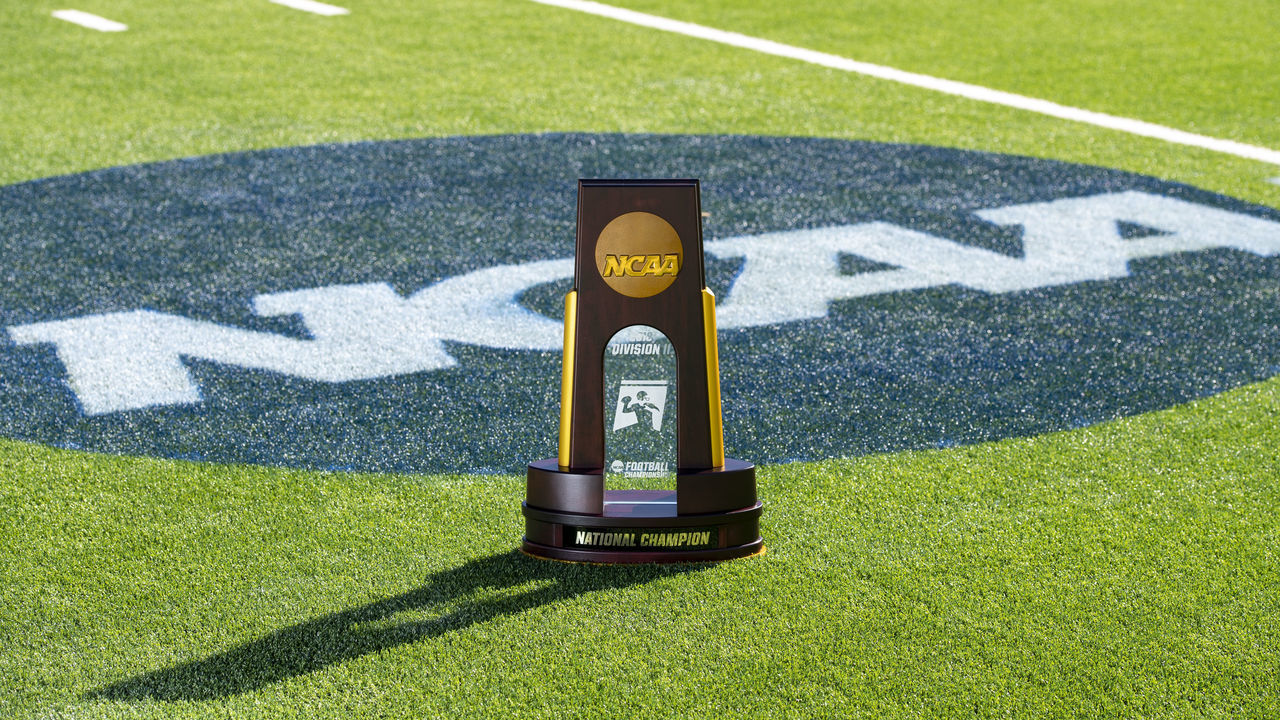 MCKINNEY, TX - DECEMBER 15: The National Championship trophy during the Division II Men's Football Championship held at McKinney ISD Stadium on December 15, 2018 in McKinney, Texas. Valdosta St. defeated Ferris St. 49-47 to win the national title.
