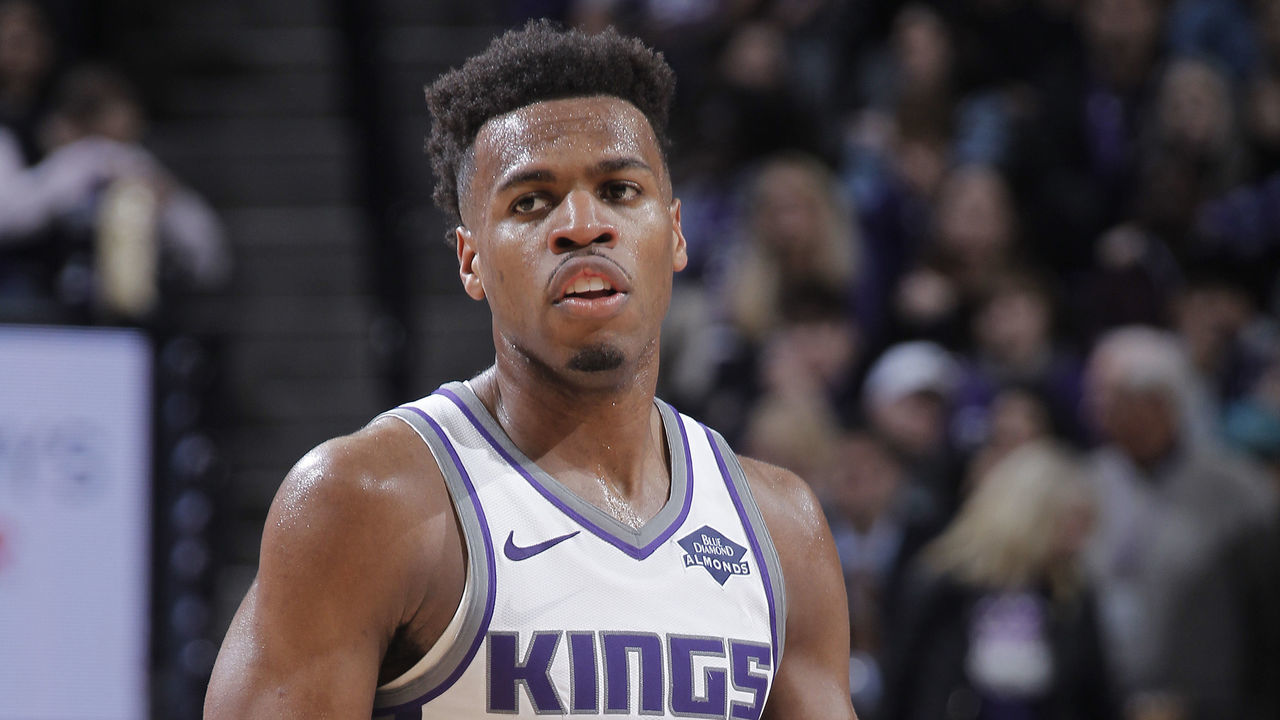 SACRAMENTO, CA - APRIL 2: Buddy Hield #24 of the Sacramento Kings looks on during the game against the Houston Rockets on April 2, 2019 at Golden 1 Center in Sacramento, California. NOTE TO USER: User expressly acknowledges and agrees that, by downloading and or using this photograph, User is consenting to the terms and conditions of the Getty Images Agreement. Mandatory Copyright Notice: Copyright 2019 NBAE