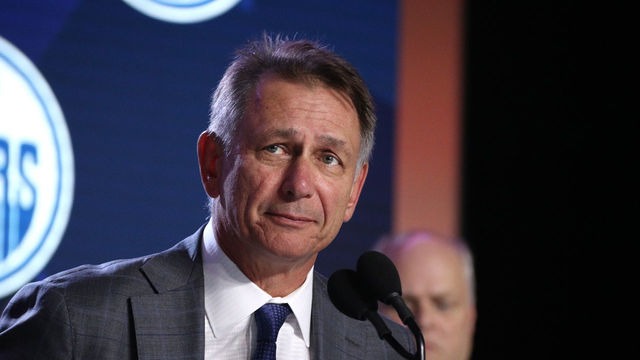 VANCOUVER, BRITISH COLUMBIA - JUNE 21: General Manager Ken Holland of the Edmonton Oilers speaks onstage during the first round of the 2019 NHL Draft at Rogers Arena on June 21, 2019 in Vancouver, Canada.