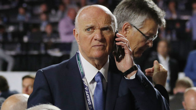 VANCOUVER, BRITISH COLUMBIA - JUNE 22: Lou Lamoriello of the New York Islanders attends the 2019 NHL Draft at the Rogers Arena on June 22, 2019 in Vancouver, Canada.