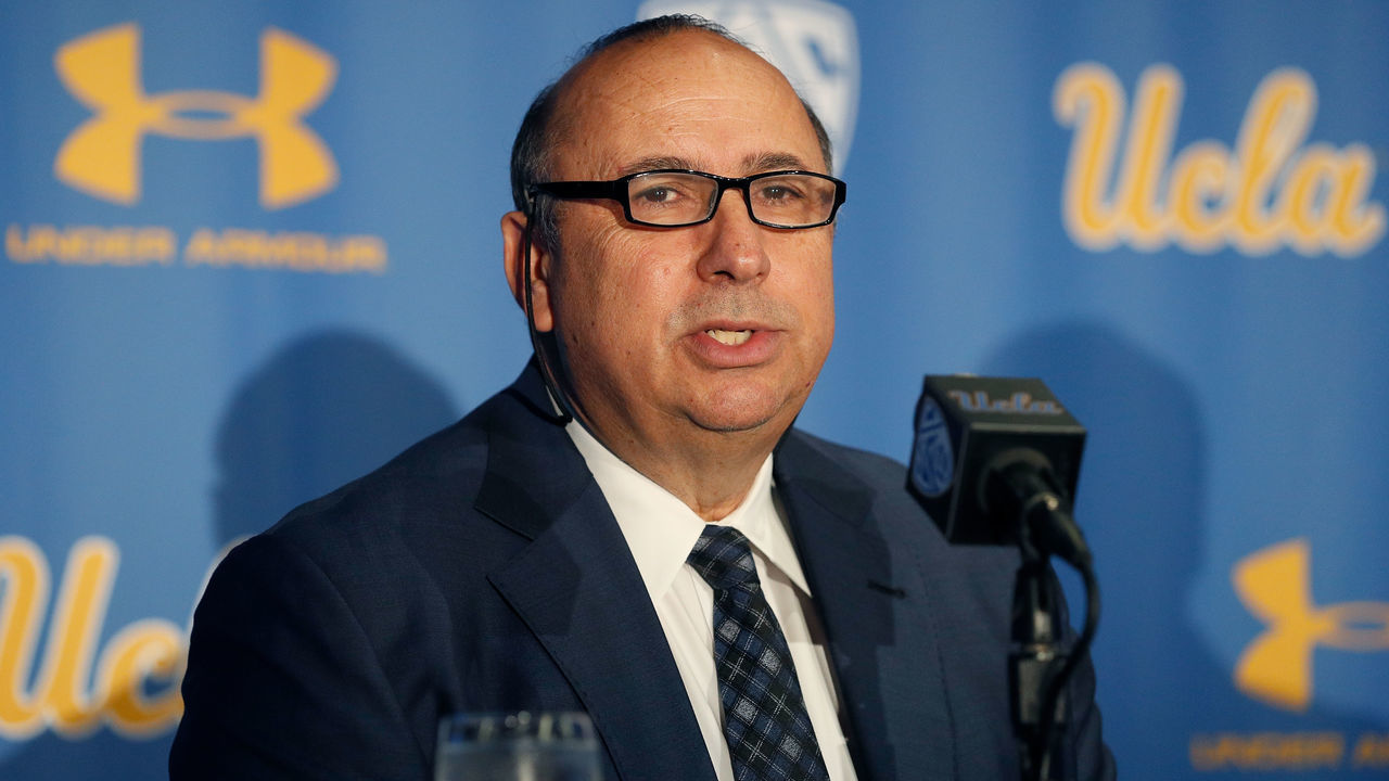 WESTWOOD, CA - NOVEMBER 27: UCLA Director of Athletics Dan Guerrero speaks to the media after introducing Chip Kelly as the new head Football coach during a press conference on November 27, 2017 in Westwood, California.