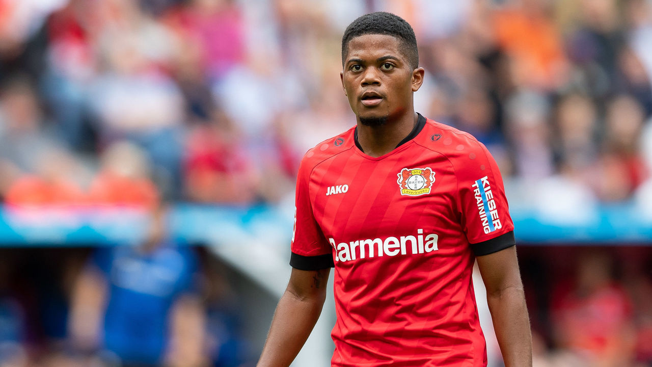 LEVERKUSEN, GERMANY - AUGUST 17: Leon Bailey of Bayer 04 Leverkusen looks on during the Bundesliga match between Bayer 04 Leverkusen and SC Paderborn 07 at BayArena on August 17, 2019 in Leverkusen, Germany.