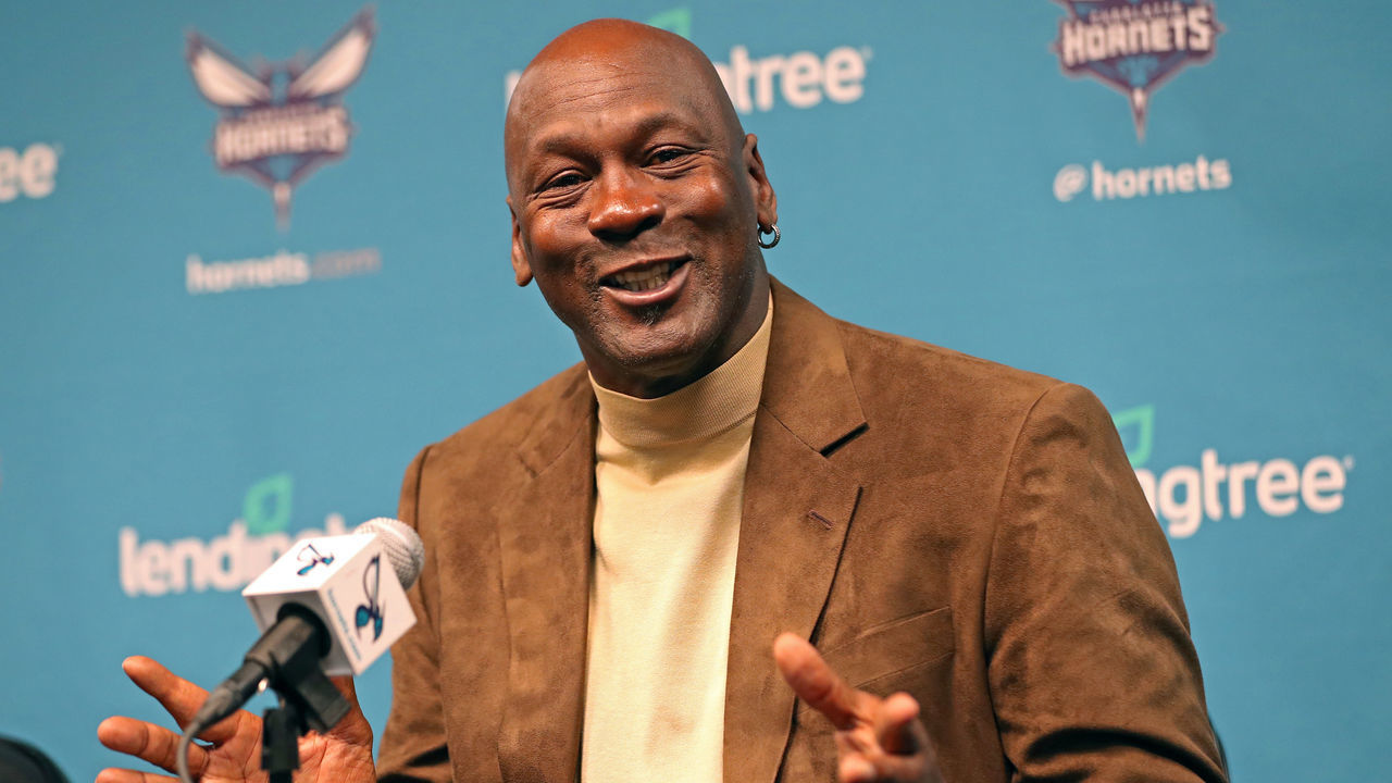 CHARLOTTE, NC- FEBRUARY 12: Owner of the Charlotte Hornets, Michael Jordan, hosts a press conference for media before NBA All-Star Weekend at the Spectrum Center in Charlotte, North Carolina on February 12, 2019. Mandatory Copyright Notice: Copyright 2019 NBAE