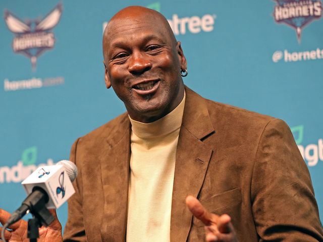 CHARLOTTE, NC- FEBRUARY 12: Owner of the Charlotte Hornets, Michael Jordan, hosts a press conference for media before NBA All-Star Weekend at the Spectrum Center in Charlotte, North Carolina on February 12, 2019. Mandatory Copyright Notice: Copyright 2019 NBAE
