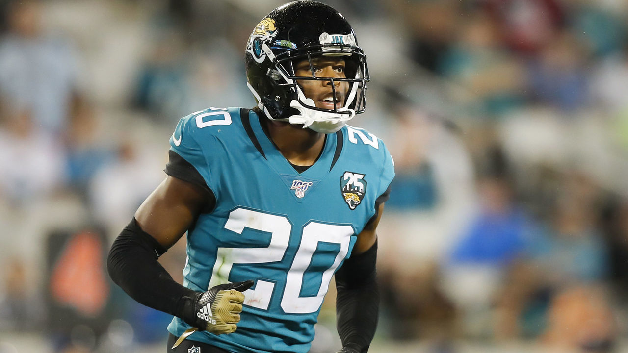 JACKSONVILLE, FLORIDA - SEPTEMBER 19: Jalen Ramsey #20 of the Jacksonville Jaguars looks on during the second quarter of a game against the Tennessee Titans at TIAA Bank Field on September 19, 2019 in Jacksonville, Florida.