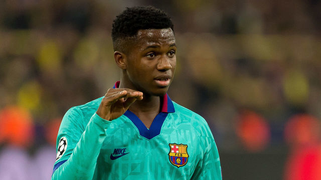 DORTMUND, GERMANY - SEPTEMBER 17: Ansu Fati of FC Barcelona gestures during the UEFA Champions League group F match between Borussia Dortmund and FC Barcelona at Signal Iduna Park on September 17, 2019 in Dortmund, Germany.