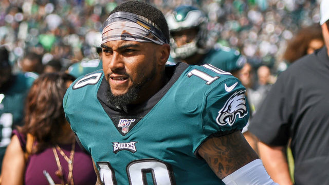 PHILADELPHIA, PA - SEPTEMBER 08: Philadelphia Eagles wide receiver DeSean Jackson (10) heads to the locker room during the game between the Washington Redskins and the Philadelphia Eagles on September 8, 2019 at Lincoln Financial Field in Philadelphia, PA.