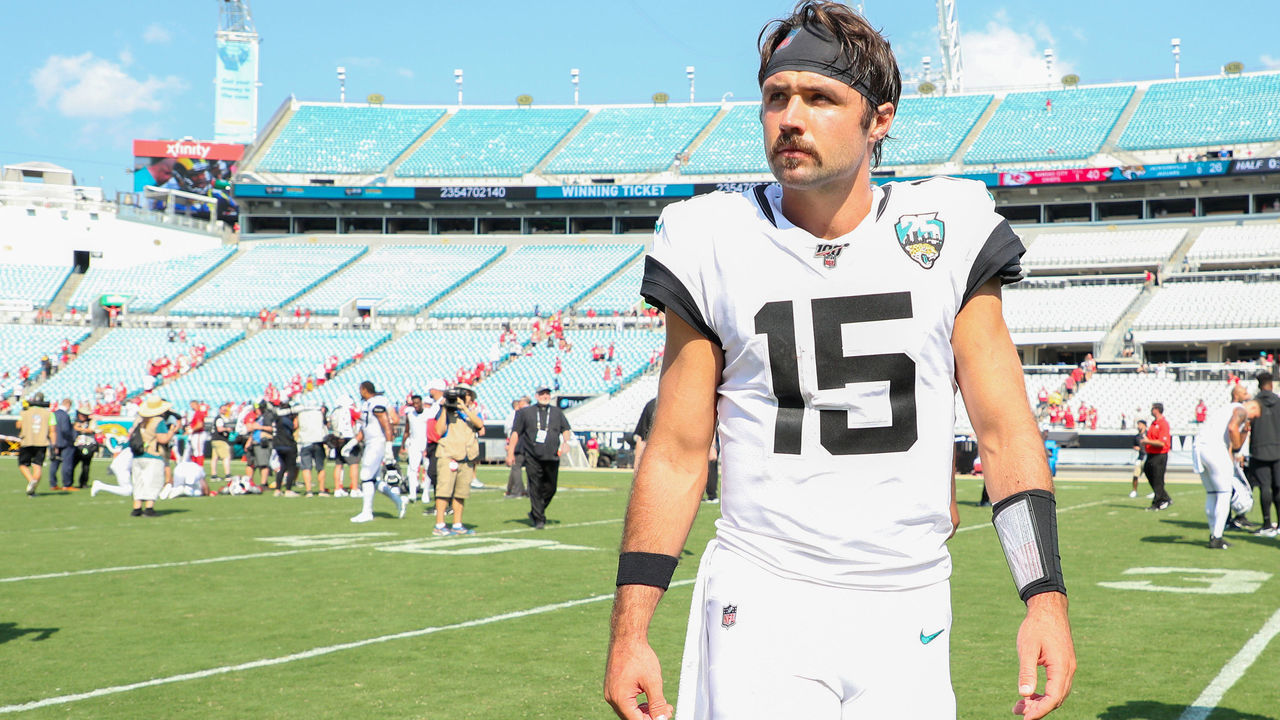 JACKSONVILLE, FLORIDA - SEPTEMBER 08: Gardner Minshew #15 of the Jacksonville Jaguars looks on after a game against the Kansas City Chiefs at TIAA Bank Field on September 08, 2019 in Jacksonville, Florida.