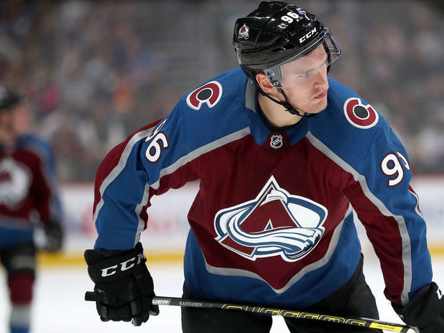 DENVER, COLORADO - FEBRUARY 02: Mikko Rantanen #96 of the Colorado Avalanche plays the Vancouver Canucks at the Pepsi Center on February 02, 2019 in Denver, Colorado.