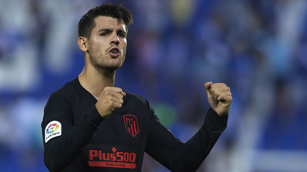 LEGANES, SPAIN - AUGUST 25: Alvaro Morata of Club Atletico de Madrid celebrates after winning the Liga match between CD Leganes and Club Atletico de Madrid at Estadio Municipal de Butarque on August 25, 2019 in Leganes, Spain.