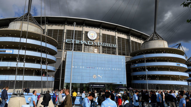 MANCHESTER, ENGLAND - AUGUST 17: General view outside the stadium prior to the Premier League match between Manchester City and Tottenham Hotspur at Etihad Stadium on August 17, 2019 in Manchester, United Kingdom.