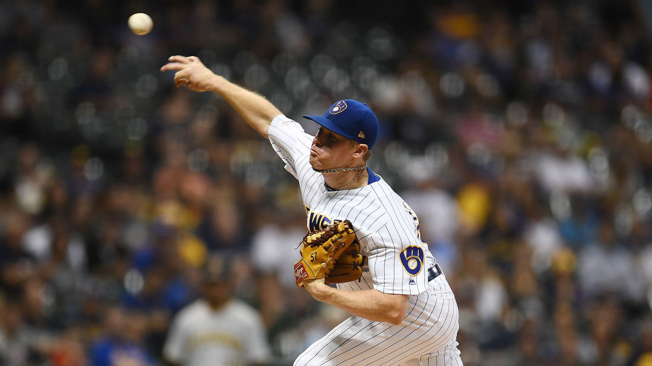 MILWAUKEE, WISCONSIN - SEPTEMBER 20: Chase Anderson #57 of the Milwaukee Brewers throws a pitch during the first inning against the Pittsburgh Pirates at Miller Park on September 20, 2019 in Milwaukee, Wisconsin.