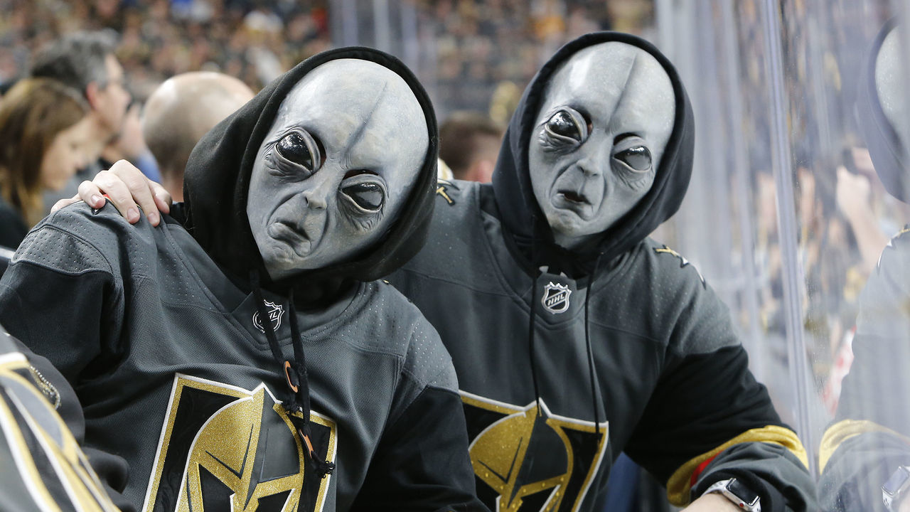 LAS VEGAS, NV - JANUARY 19: Fans dress up as aliens during a regular season game between the Pittsburgh Penguins and the Vegas Golden Knights Saturday, Jan. 19, 2019, at T-Mobile Arena in Las Vegas, NV.