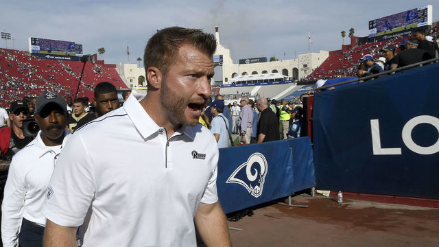 LOS ANGELES, CALIFORNIA - SEPTEMBER 15: Head coach Sean McVay of the Los Angeles Rams walks off the field after his teams 27-9 win over the New Orleans Saints at Los Angeles Memorial Coliseum on September 15, 2019 in Los Angeles, California.