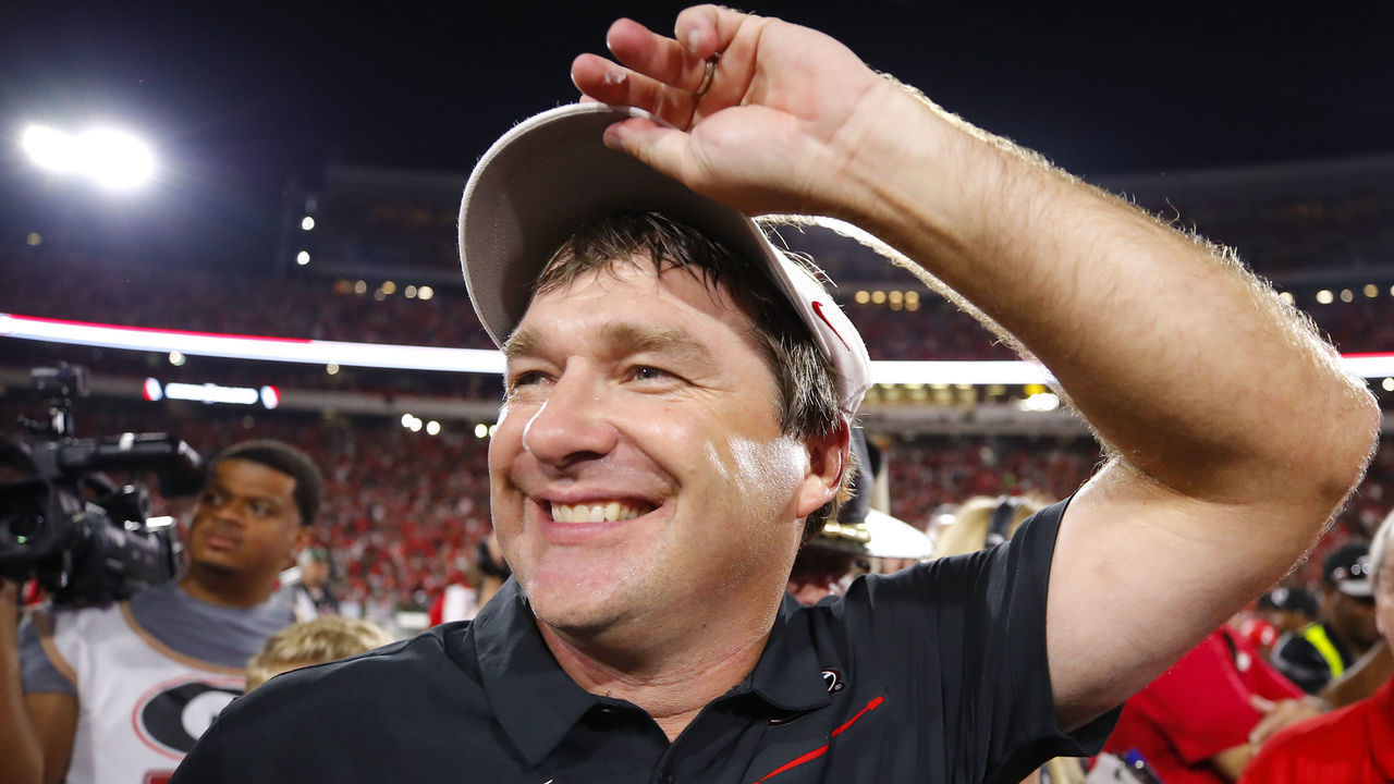 ATHENS, GA - SEPTEMBER 21: Georgia Bulldogs head coach Kirby Smart reacts at the conclusion of the Notre Dame Fighting Irish v Georgia Bulldogs game on September 21, 2019 at Sanford Stadium in Athens, GA.