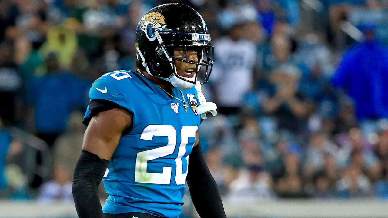 JACKSONVILLE, FLORIDA - SEPTEMBER 19: Jalen Ramsey #20 of the Jacksonville Jaguars reacts to a play during a game against the Tennessee Titans at TIAA Bank Field on September 19, 2019 in Jacksonville, Florida.