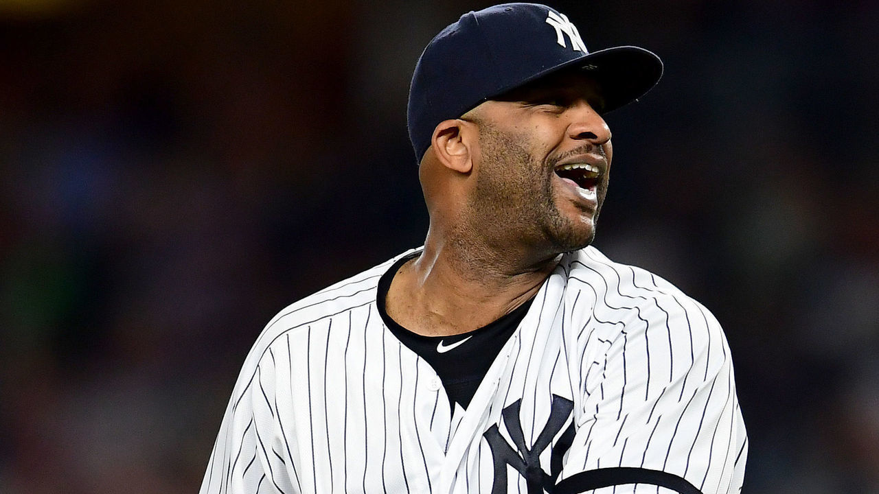 NEW YORK, NEW YORK - SEPTEMBER 18: CC Sabathia #52 of the New York Yankees reacts during the game against the Los Angeles Angels at Yankee Stadium on September 18, 2019 in the Bronx borough of New York City.