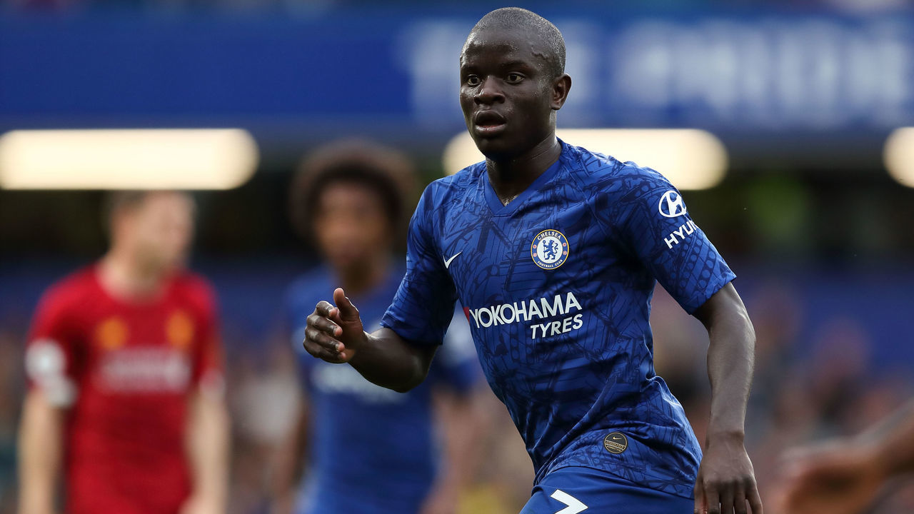 LONDON, ENGLAND - SEPTEMBER 22: NGolo Kante of Chelsea during the Premier League match between Chelsea FC and Liverpool FC at Stamford Bridge on September 22, 2019 in London, United Kingdom.