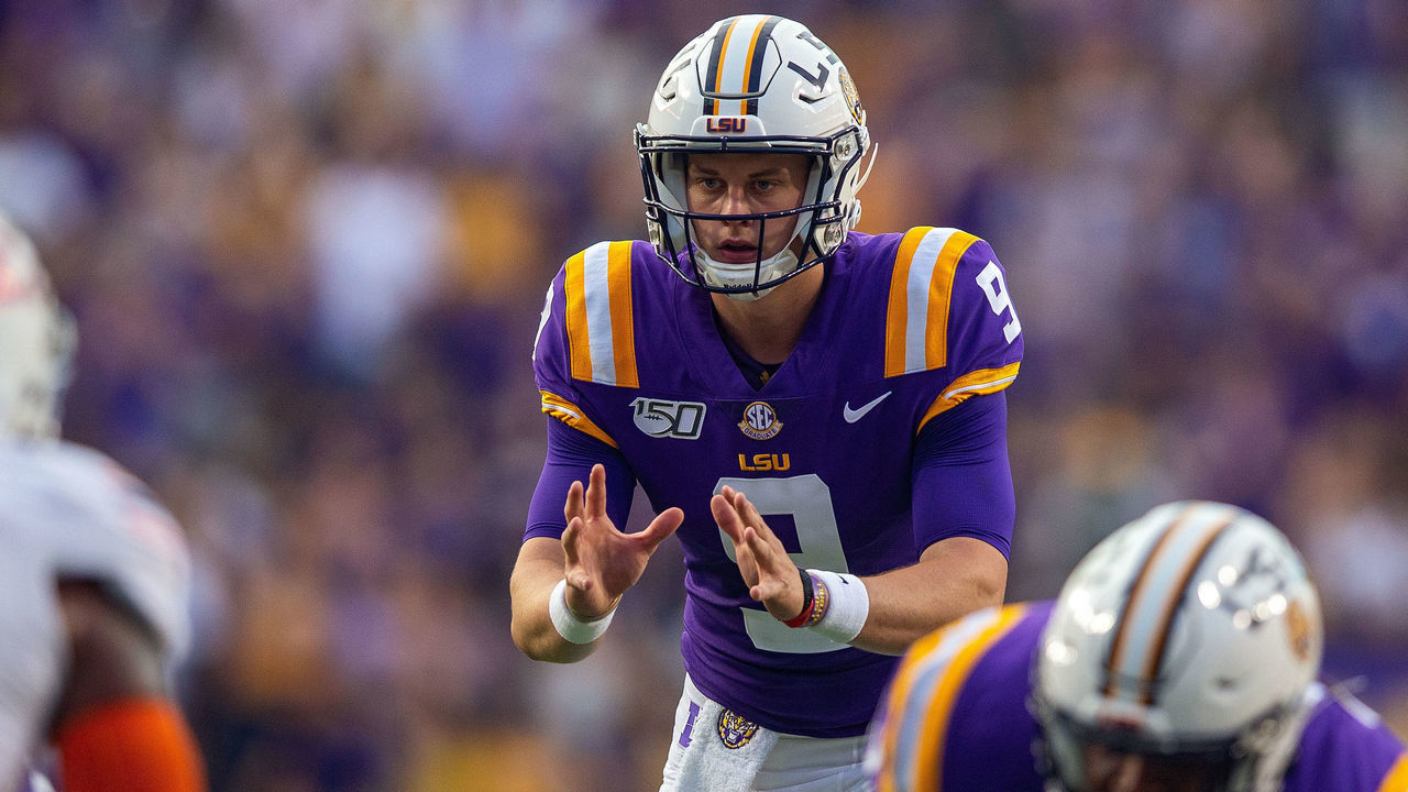 BATON ROUGE, LA - SEPTEMBER 14: LSU Tigers quarterback Joe Burrow (9) during a game between the Northwestern State Demons and the LSU Tigers at Tiger Stadium in Baton Rouge, Louisiana on September 14, 2019.