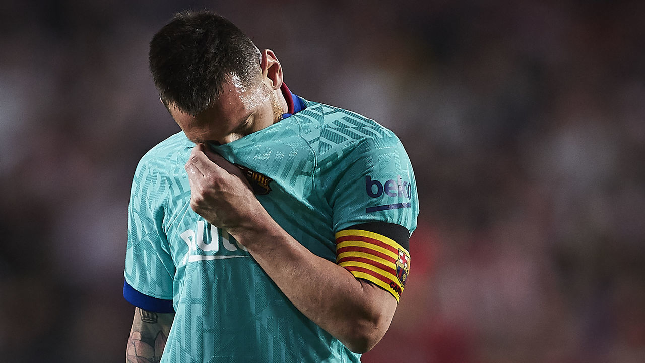 GRANADA, SPAIN - SEPTEMBER 21: Lionel Messi of FC Barcelona looks on during the la Liga match between Granada CF and FC Barcelona on September 21, 2019 in Granada, Spain.