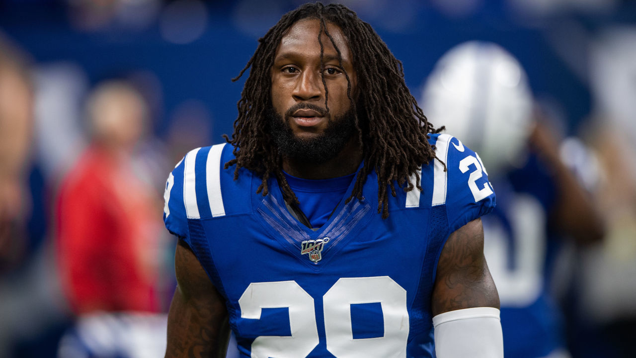 INDIANAPOLIS, IN - SEPTEMBER 22: Indianapolis Colts safety Malik Hooker (29) warms up before the NFL game between the Atlanta Falcons and the Indianapolis Colts on September 22, 2019 at Lucas Oil Stadium, in Indianapolis, IN.