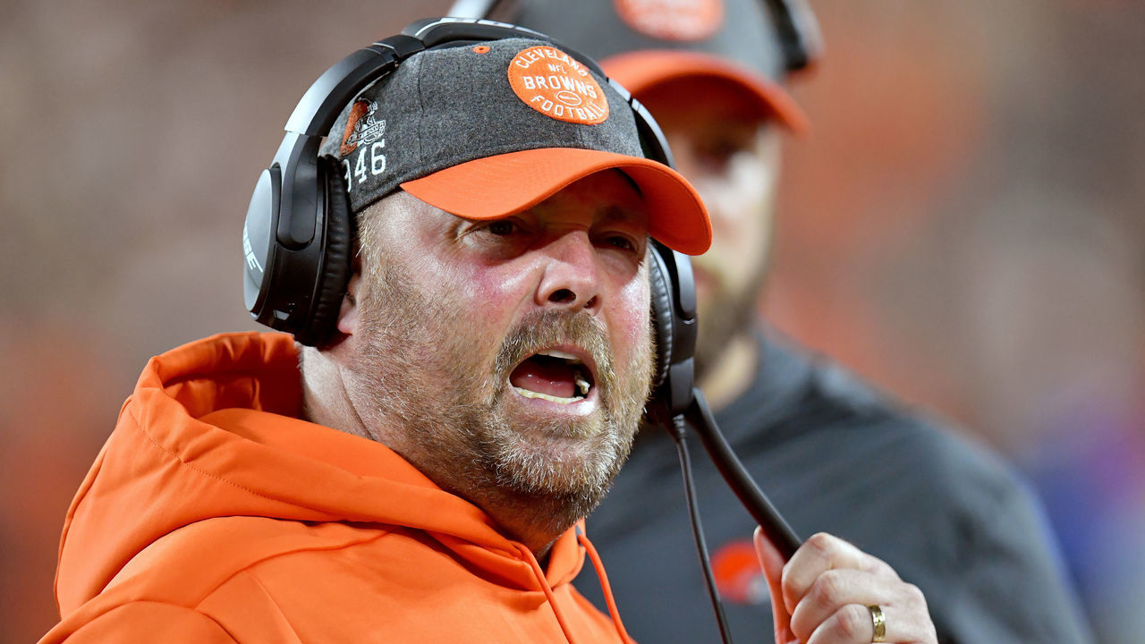 CLEVELAND, OHIO - SEPTEMBER 22: Head coach Freddie Kitchens of the Cleveland Browns yells while on the sidelines during the fourth quarter against the Los Angeles Rams at FirstEnergy Stadium on September 22, 2019 in Cleveland, Ohio. The Rams defeated the Browns 20-13.
