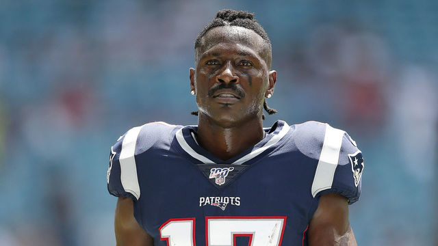 MIAMI, FLORIDA - SEPTEMBER 15: Antonio Brown #17 of the New England Patriots looks on prior to the game between the Miami Dolphins and the New England Patriots at Hard Rock Stadium on September 15, 2019 in Miami, Florida.