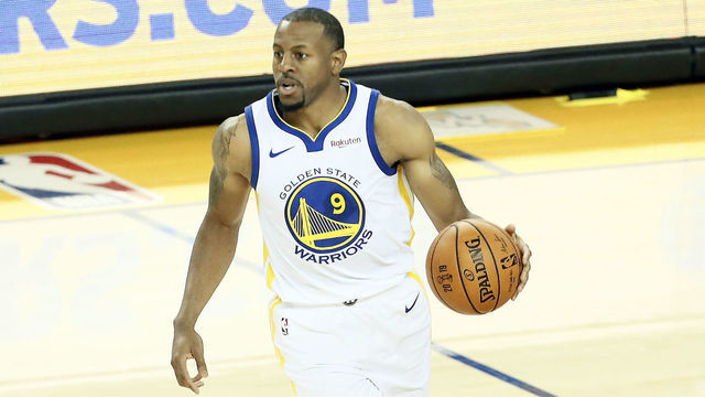 OAKLAND, CA - JUNE 5: Andre Iguodala #9 of the Golden State Warriors handles the ball against the Toronto Raptors during Game Three of the NBA Finals on June 5, 2019 at ORACLE Arena in Oakland, California. NOTE TO USER: User expressly acknowledges and agrees that, by downloading and/or using this photograph, user is consenting to the terms and conditions of Getty Images License Agreement. Mandatory Copyright Notice: Copyright 2019 NBAE