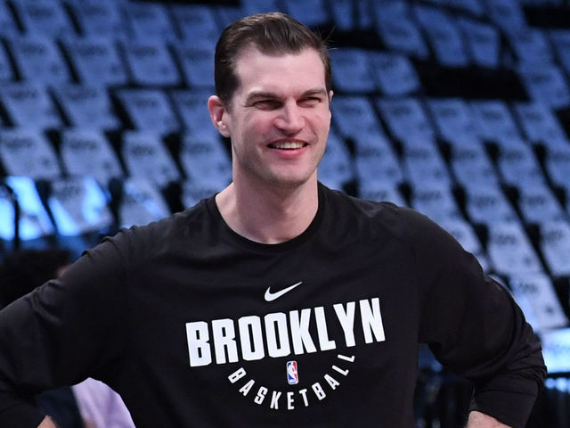 NEW YORK, NY - APRIL 20: Sean Marks and Tiago Splitter of the Brooklyn Nets before the game against the Philadelphia 76ers on Game Four of Round One of the 2019 NBA Playoffs at Barclays Center on April 20, 2019 in the Brooklyn borough of New York City.