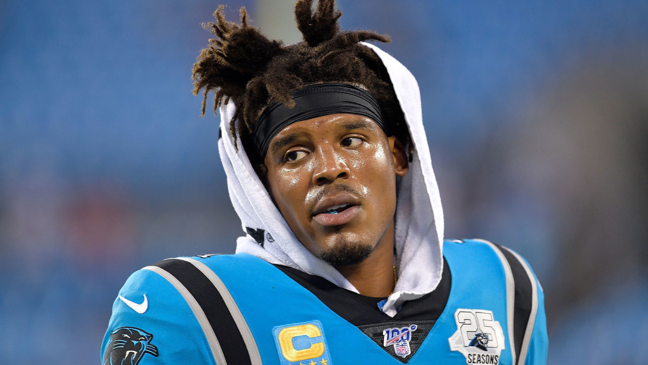 CHARLOTTE, NORTH CAROLINA - SEPTEMBER 12: Cam Newton #1 of the Carolina Panthers against the Tampa Bay Buccaneers during the first quarter of their game at Bank of America Stadium on September 12, 2019 in Charlotte, North Carolina.