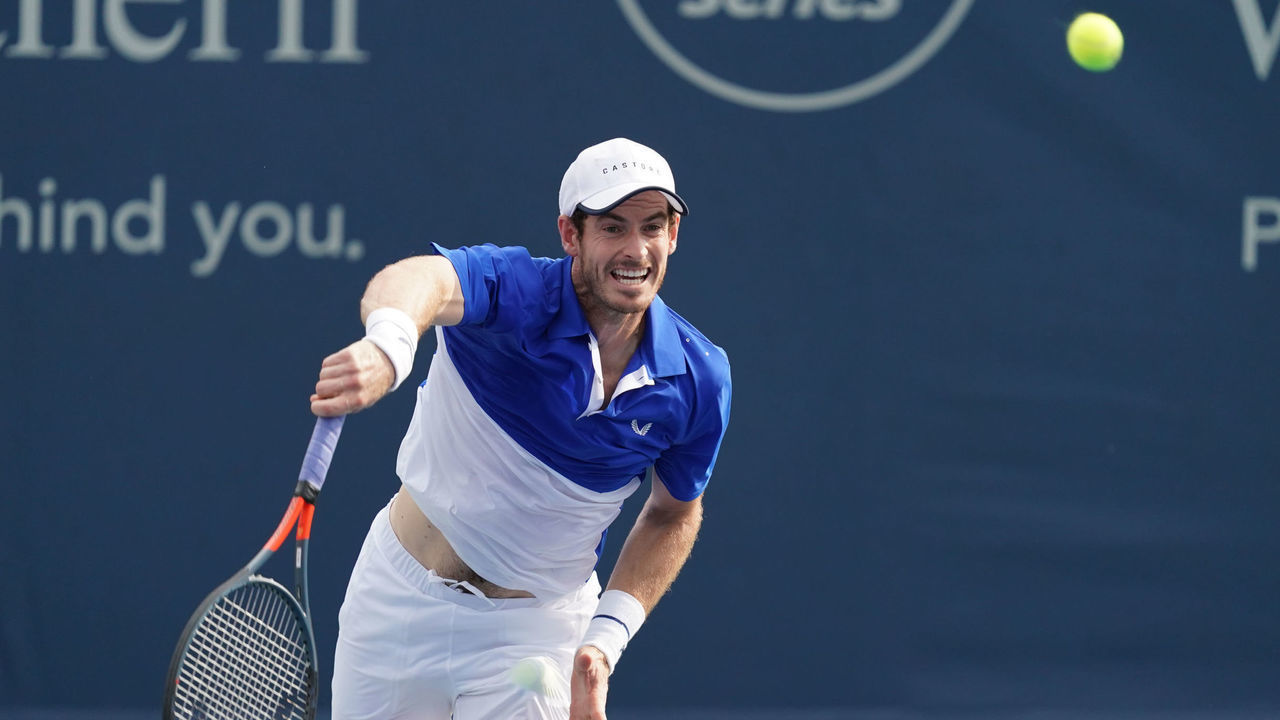 CINCINNATI, OH - AUGUST 16: Andy Murray (GBR) serves during the Western & Southern Open at Lindner Family Tennis Center on August 16th, 2019 in Mason, Ohio.