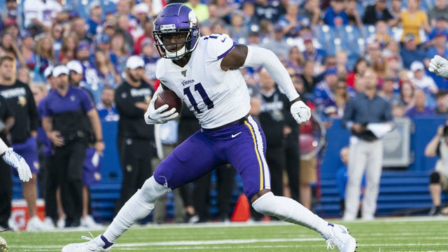 ORCHARD PARK, NY - AUGUST 29: Minnesota Vikings Wide Receiver Laquon Treadwell (11) runs with the ball after a catch during the first quarter of the game between the Minnesota Vikings and the Buffalo Bills on August 29, 2019, at New Era Field in Orchard Park, NY.