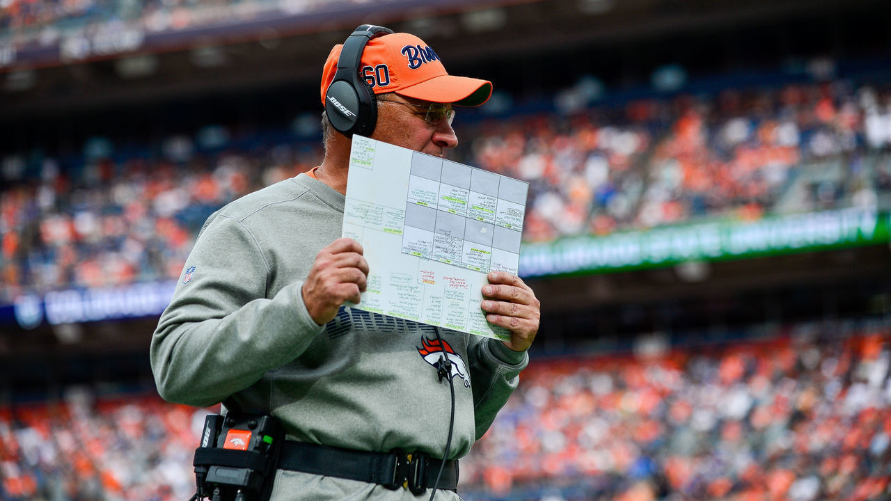 DENVER, CO - SEPTEMBER 15: Head coach Vic Fangio of the Denver Broncos walks alone the sideline in the third quarter of a game against the Chicago Bears at Empower Field at Mile High on September 15, 2019 in Denver, Colorado.