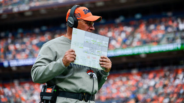 DENVER, CO - SEPTEMBER 15: Head coach Vic Fangio of the Denver Broncos walks alone the sideline in the third quarter of a game against the Chicago Bears at Empower Field at Mile High on September 15, 2019 in Denver, Colorado.