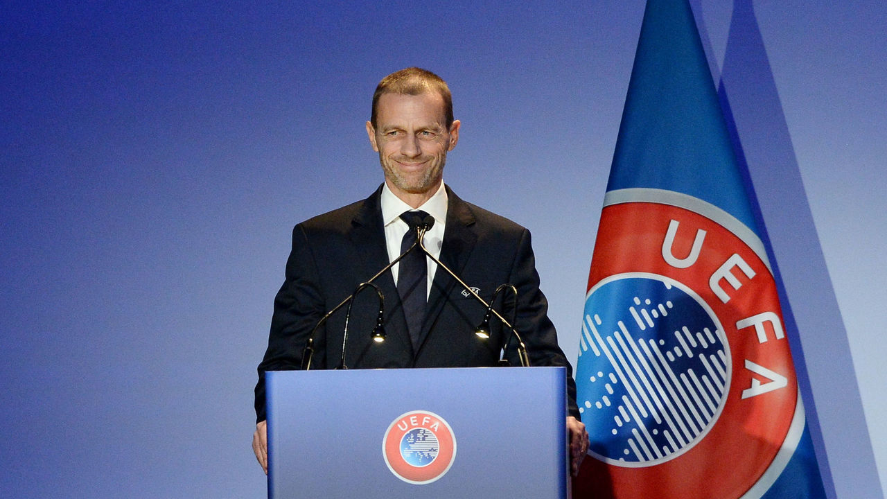 ROME, ITALY - FEBRUARY 07: UEFA President Aleksander Ceferin speaking during the UEFA Congress at Hotel Cavalieri on February 7, 2019 in Rome, Italy.