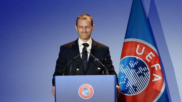 ROME, ITALY - FEBRUARY 07: UEFA President Aleksander Ceferin speaking during the UEFA Congress at Hotel Cavalieri on February 7, 2019 in Rome, Italy.