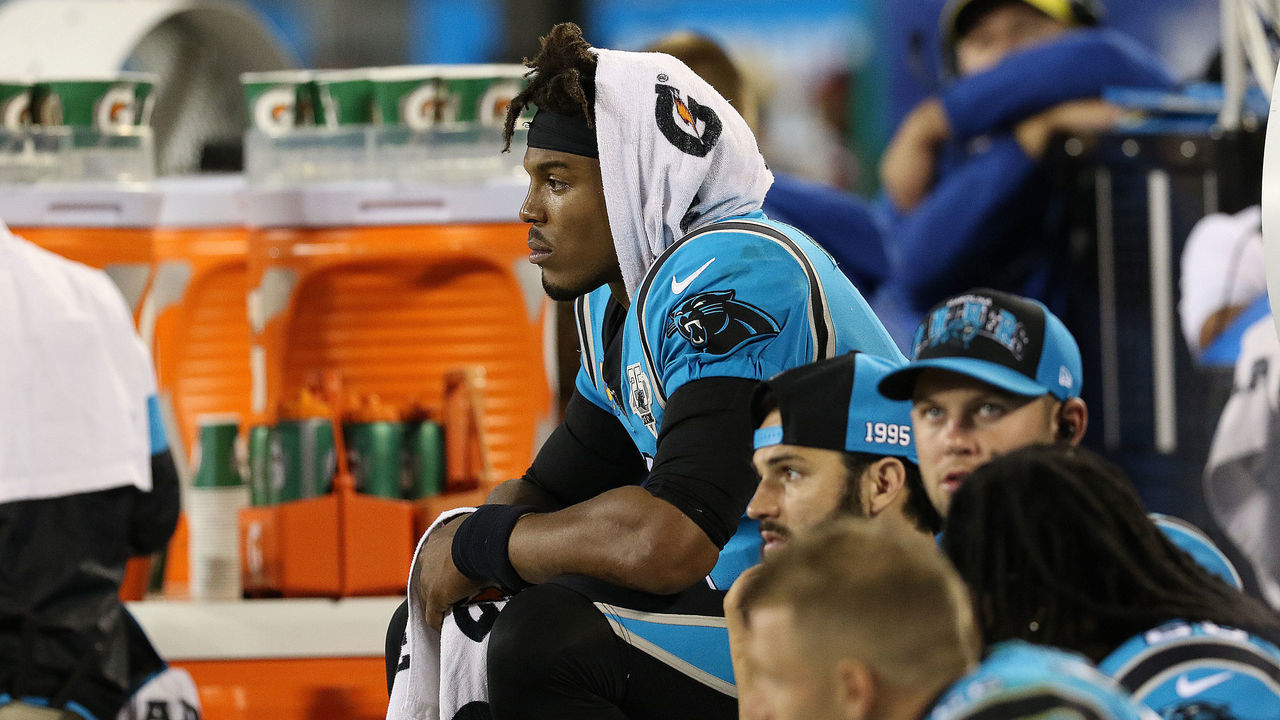 CHARLOTTE, NC - SEPTEMBER 12: Cam Newton (1) quarterback of Carolina during a NFL football game between the Tampa Bay Buccaneers and the Carolina Panthers on September 12, 2019, at Bank of America Stadium in Charlotte, N.C.