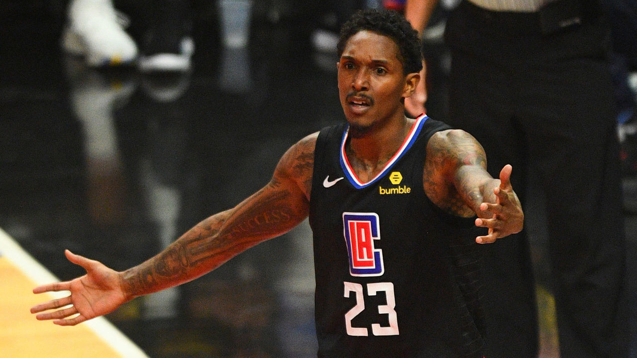 LOS ANGELES, CA - APRIL 18: Los Angeles Clippers Guard Lou Williams (23) reacts to a call during game two of the first round of the 2019 NBA Playoffs between the Golden State Warriors and the Los Angeles Clippers on April 18, 2019 at Staples Center in Las Angeles, CA.